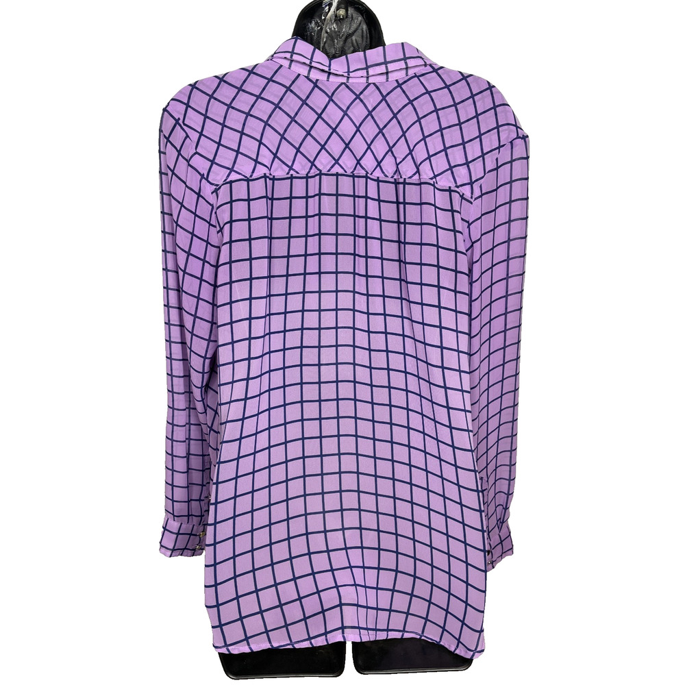 Liz Claiborne Women's Large Purple Windowpane Check Button-down Blouse - Picture 5 of 7